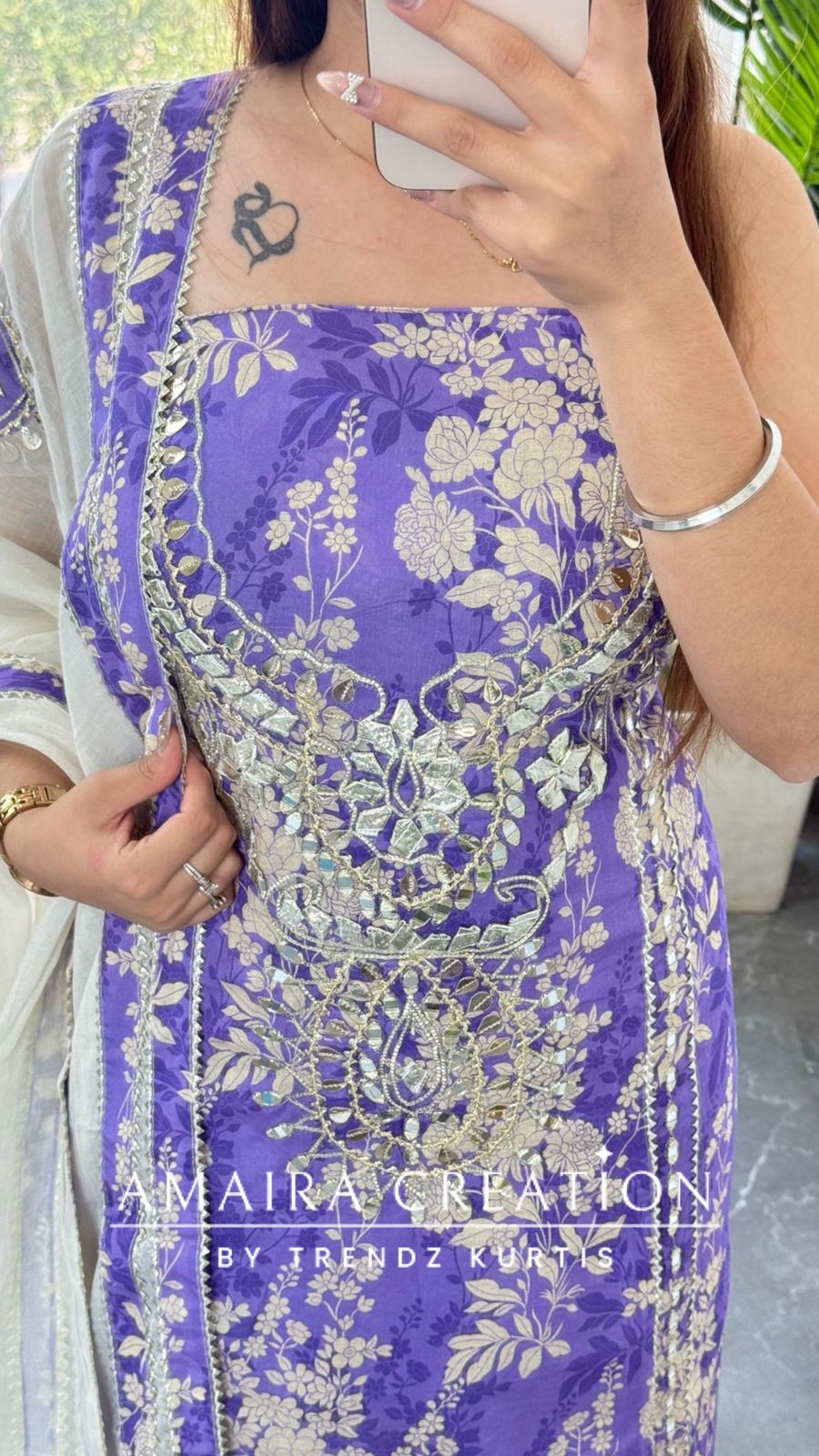 Premium Cotton Lavender Colour Gotta Paati & Mirror Work Unstitched Suit With Beautiful Patch Work Dupatta