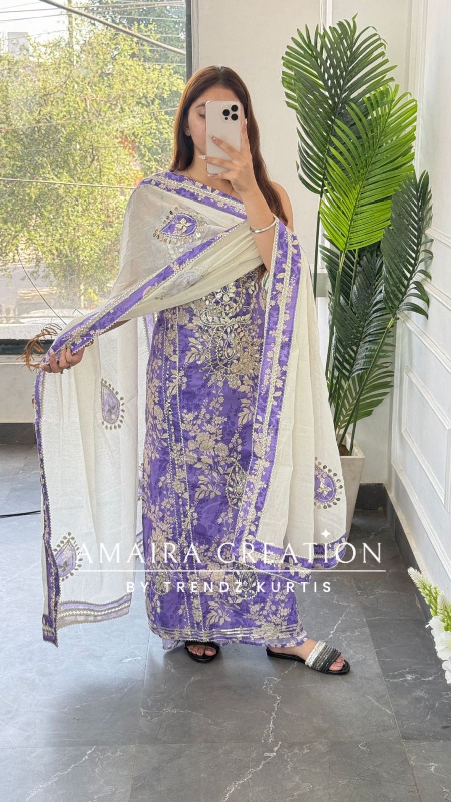 Premium Cotton Lavender Colour Gotta Paati & Mirror Work Unstitched Suit With Beautiful Patch Work Dupatta