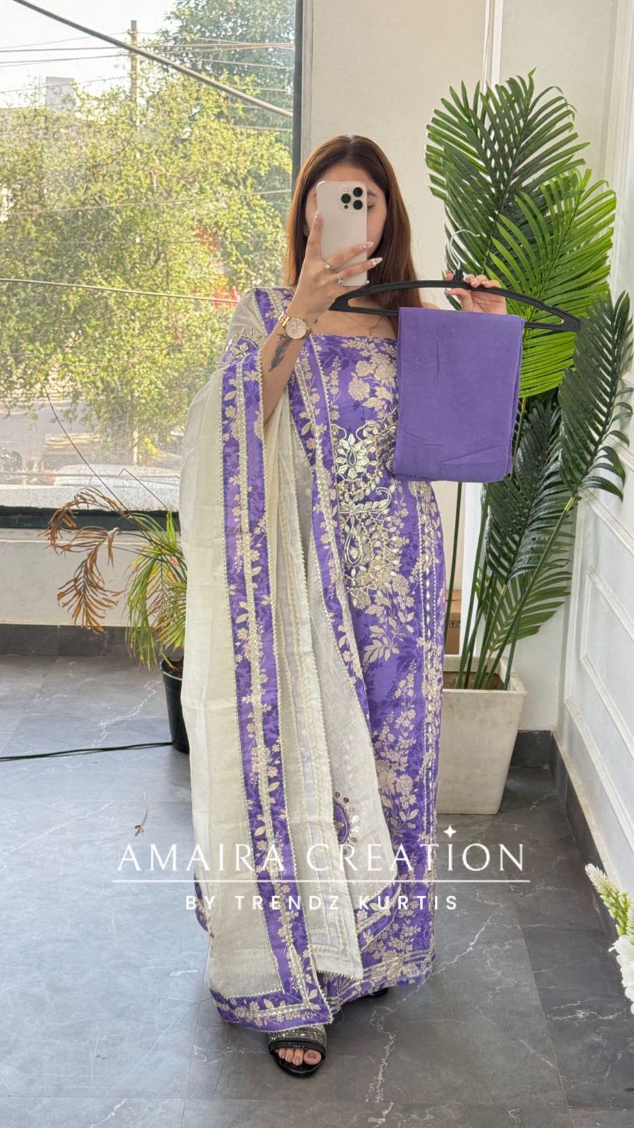 Premium Cotton Lavender Colour Gotta Paati & Mirror Work Unstitched Suit With Beautiful Patch Work Dupatta