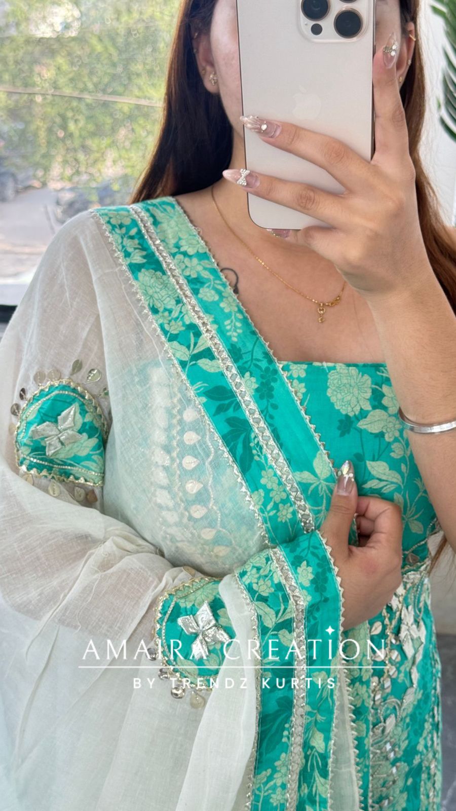 Premium Cotton Sea Green Colour Gotta Paati & Mirror Work Unstitched Suit With Beautiful Patch Work Dupatta