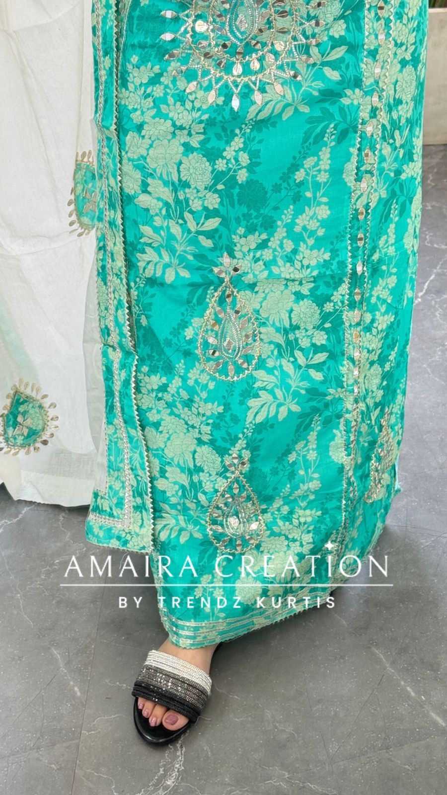 Premium Cotton Sea Green Colour Gotta Paati & Mirror Work Unstitched Suit With Beautiful Patch Work Dupatta