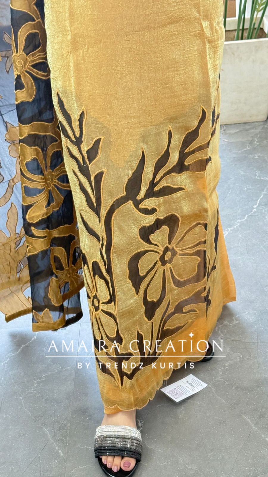 Premium Fendy fabric Golden Yellow colour Unstitched Suit With Cut Work Organza Dupatta