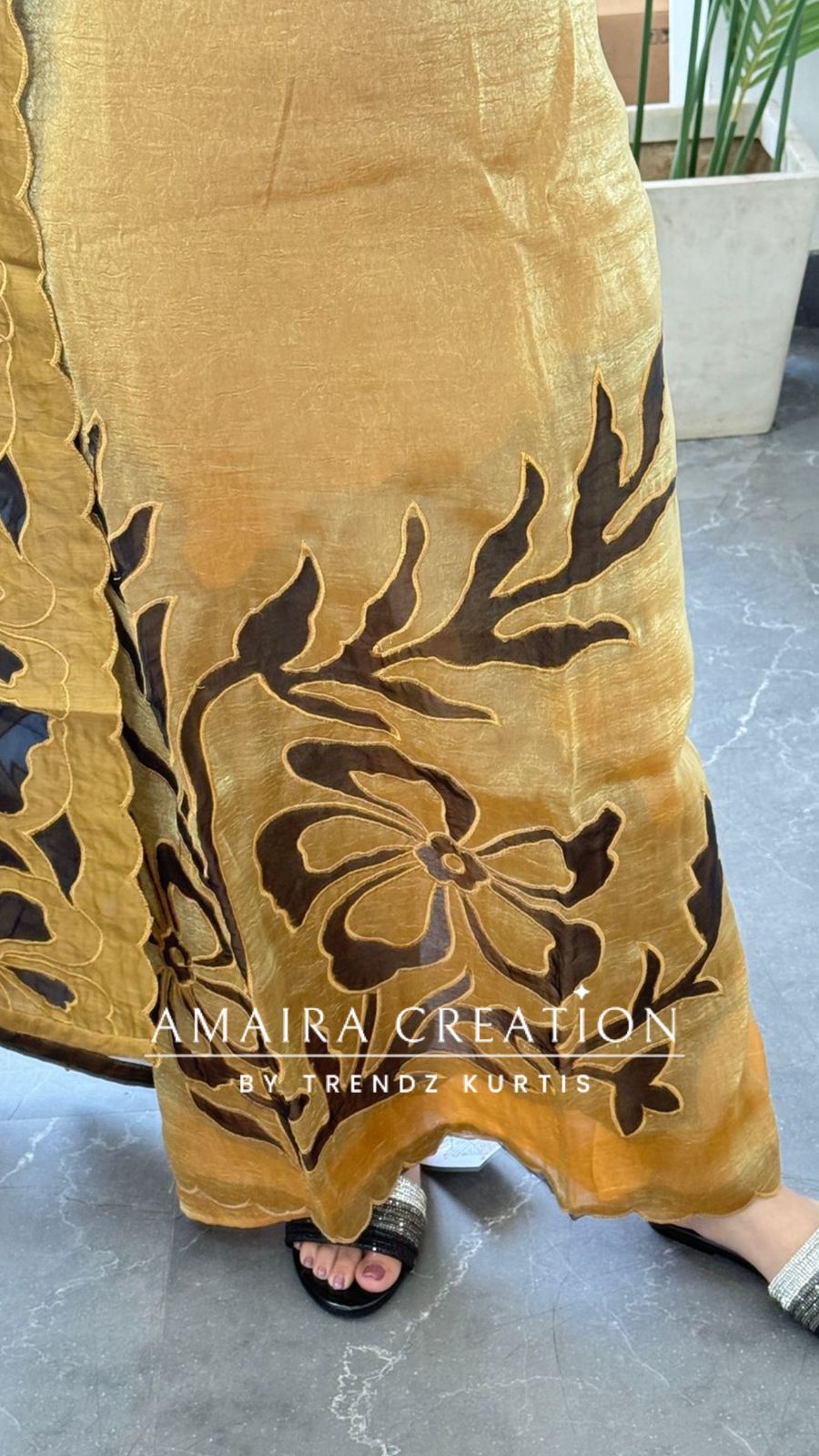 Premium Fendy fabric Golden Yellow colour Unstitched Suit With Cut Work Organza Dupatta