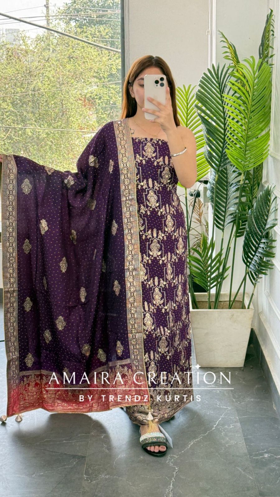 Premium Purple Banarasi Silk Unstitched Suit With Dual Shade Banarasi Dupatta