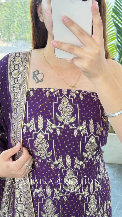 Premium Purple Banarasi Silk Unstitched Suit With Dual Shade Banarasi Dupatta
