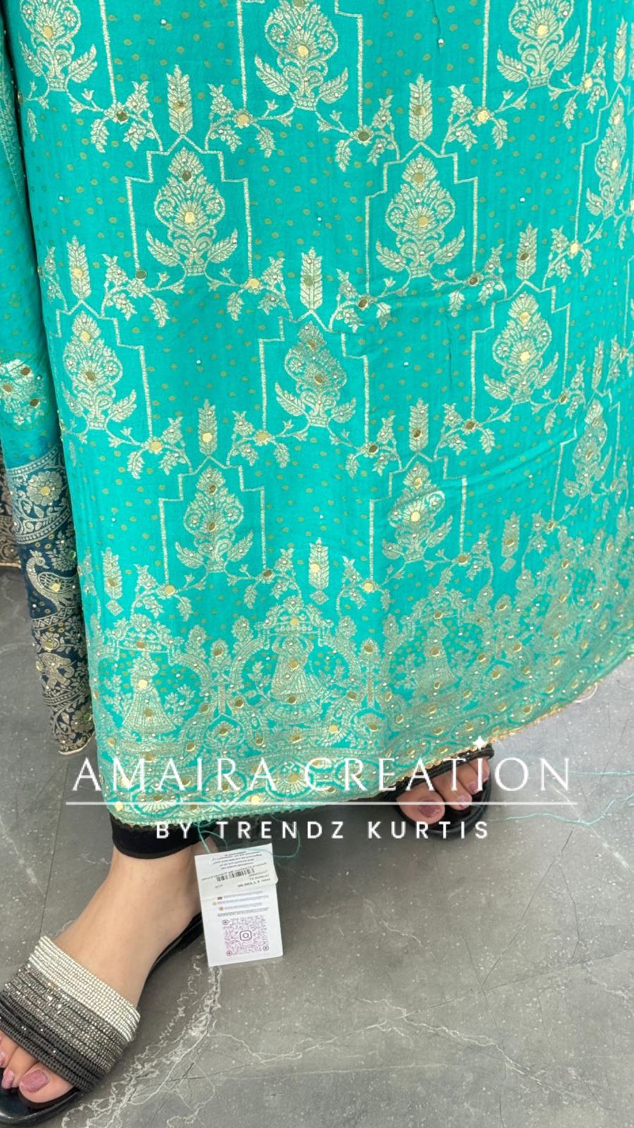 Premium Firozi Banarasi Silk Unstitched Suit With Dual Shade Banarasi Dupatta