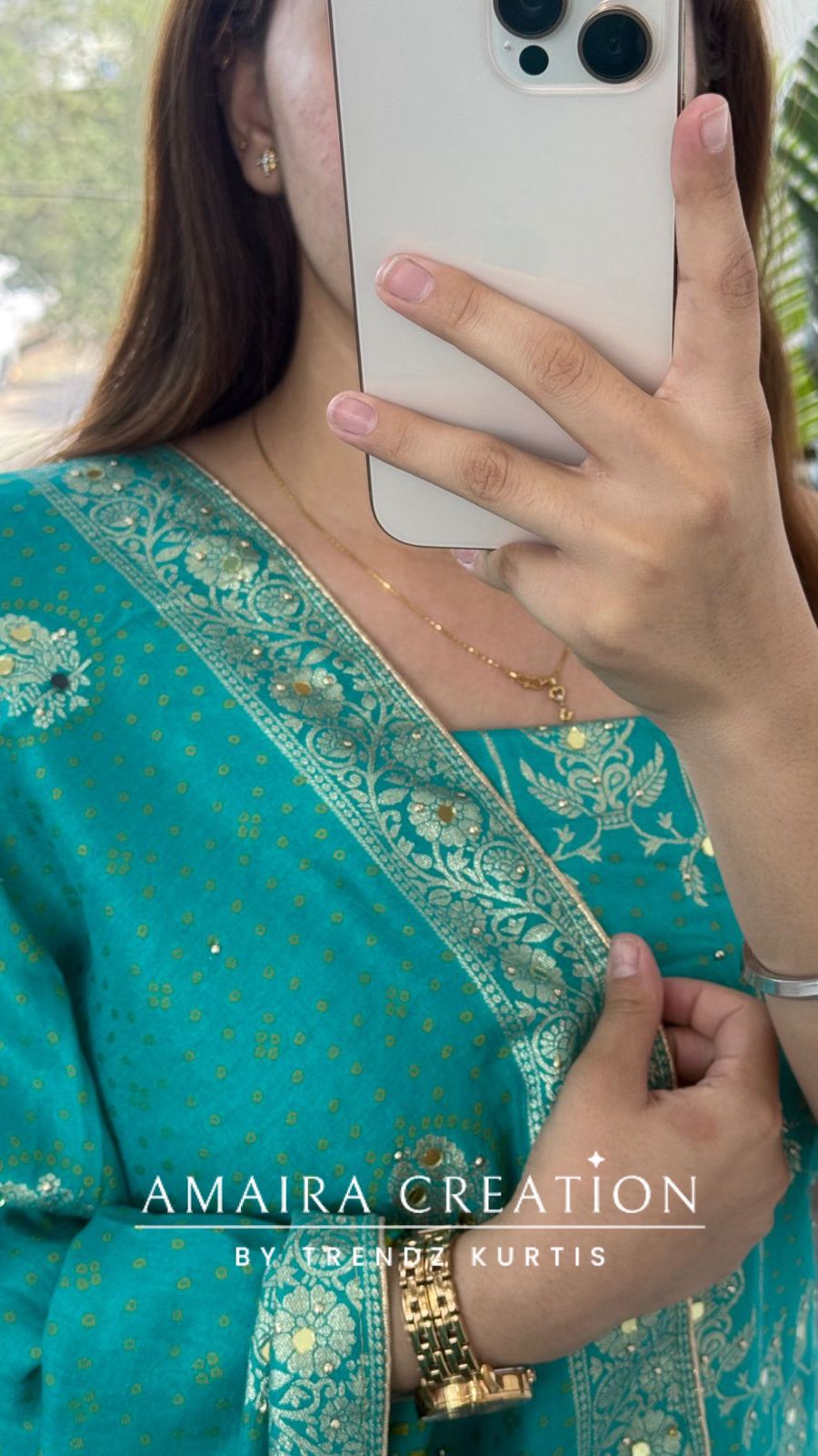 Premium Firozi Banarasi Silk Unstitched Suit With Dual Shade Banarasi Dupatta