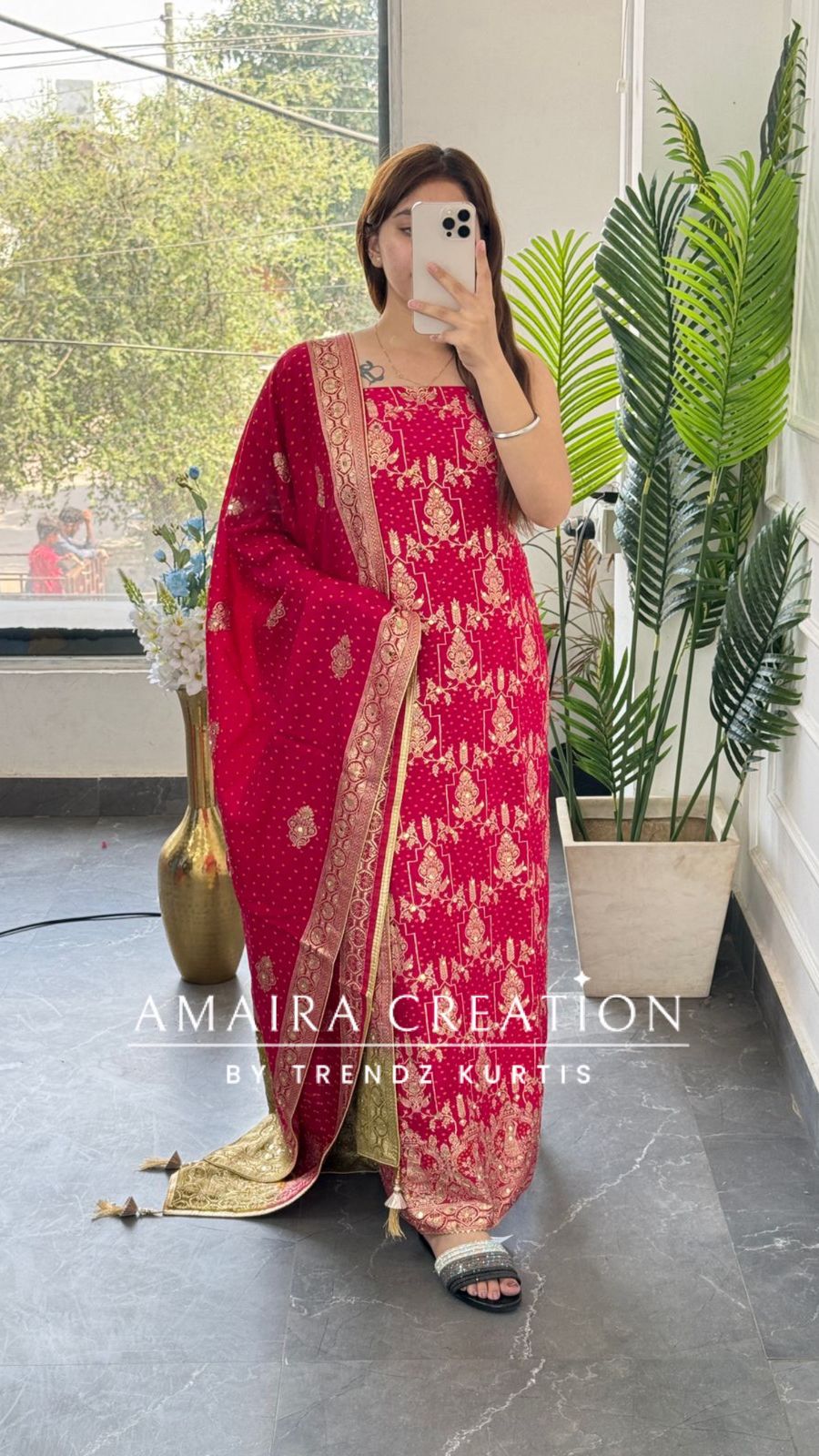 Premium  Magenta Banarasi Silk Unstitched Suit With Dual Shade Banarasi Dupatta