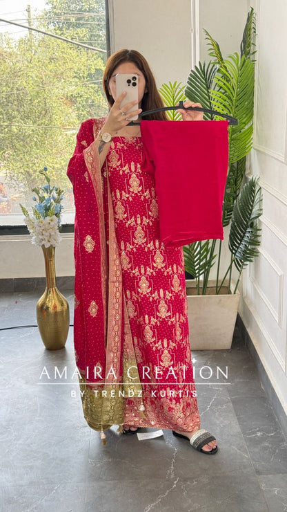 Premium  Magenta Banarasi Silk Unstitched Suit With Dual Shade Banarasi Dupatta