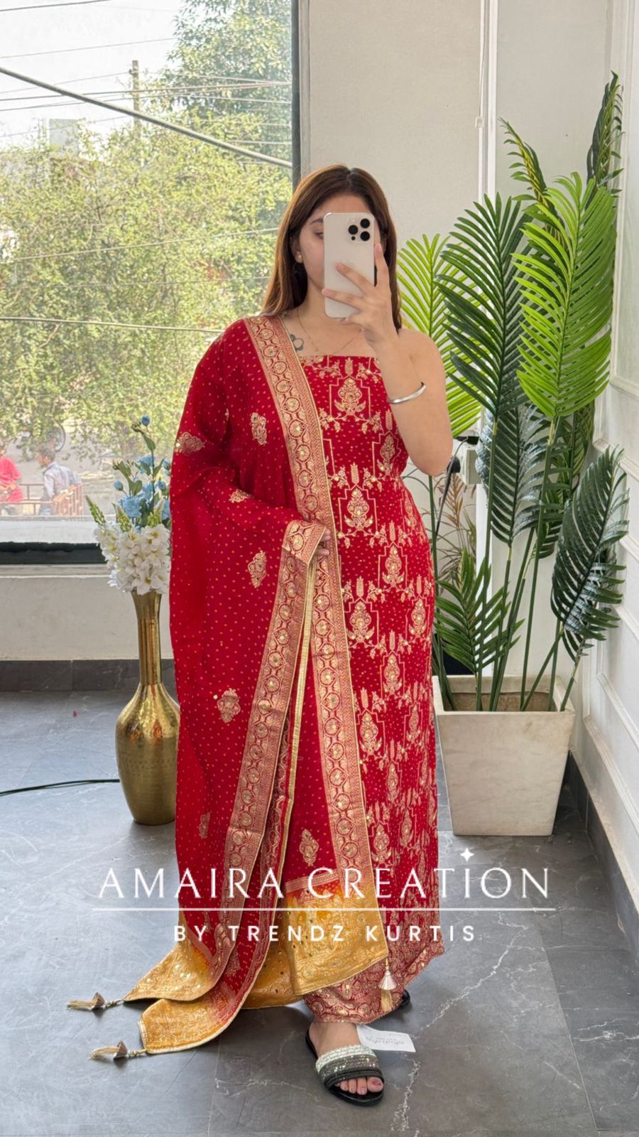 Premium Red Banarasi Silk Unstitched Suit With Dual Shade Banarasi Dupatta