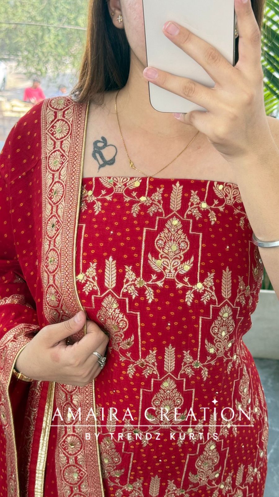 Premium Red Banarasi Silk Unstitched Suit With Dual Shade Banarasi Dupatta