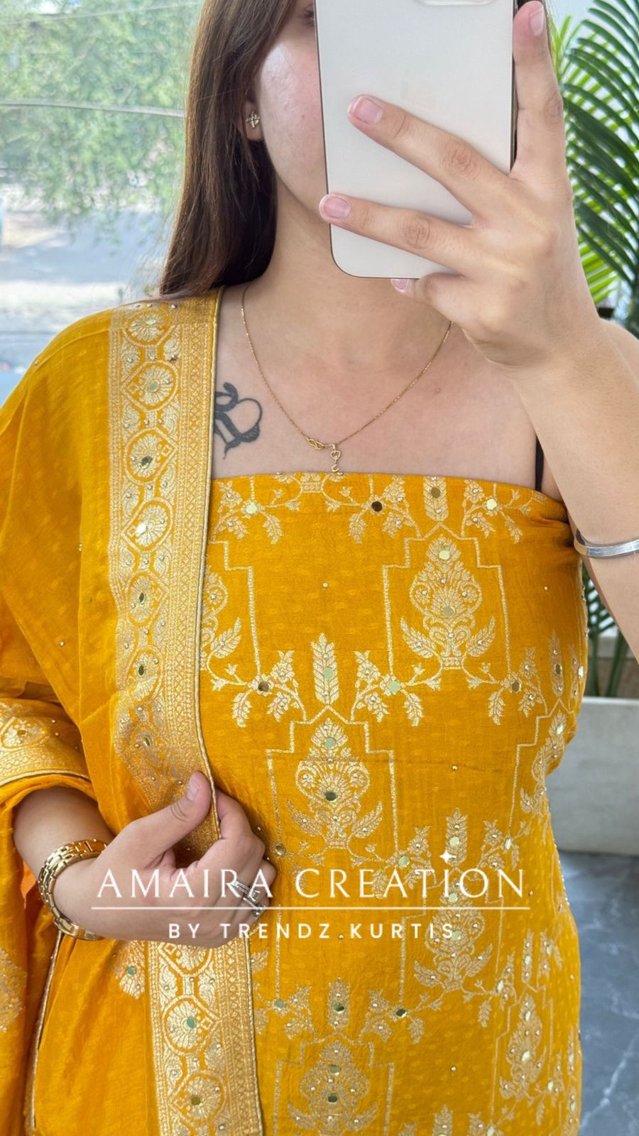 Premium Yellow Banarasi Silk Unstitched Suit With Dual Shade Banarasi Dupatta