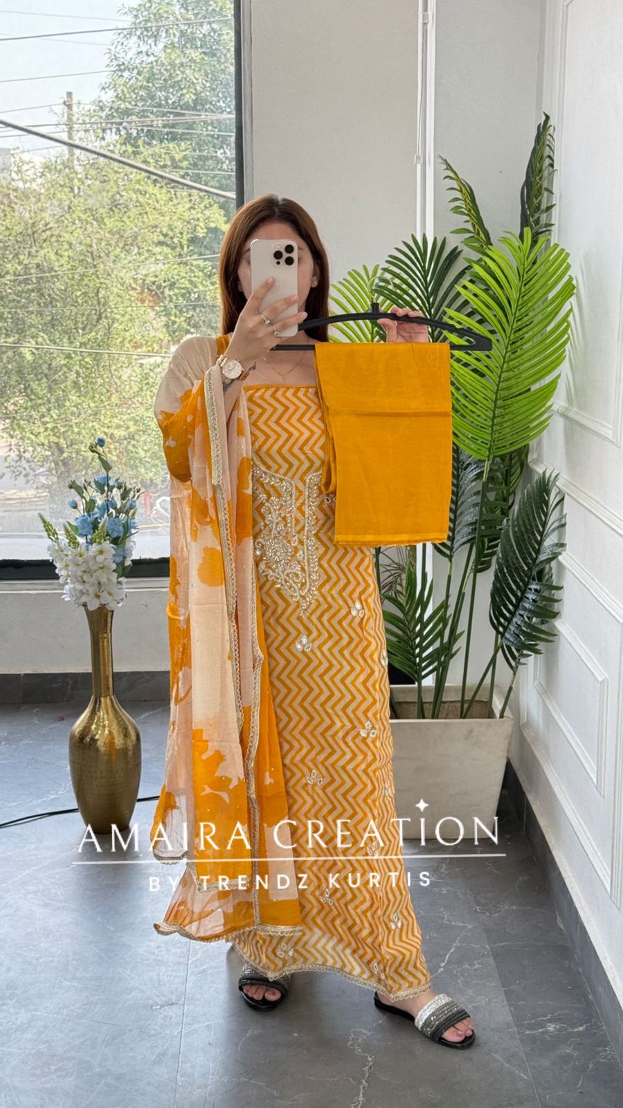Premium Oragnaza  Yellow Colour Lehriya Print Unstitched Suit With Beautiful Chiffon Dupatta