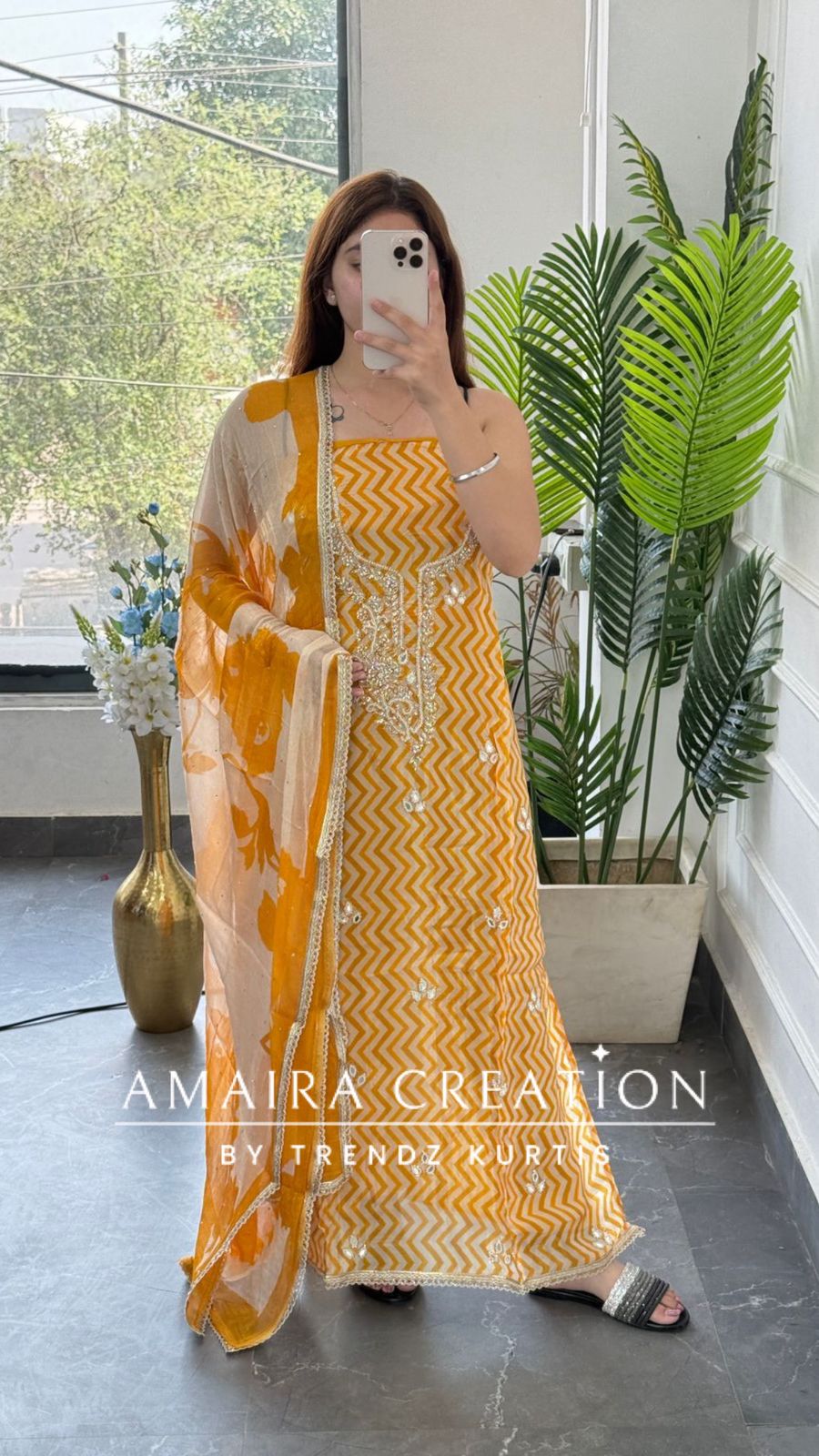 Premium Oragnaza  Yellow Colour Lehriya Print Unstitched Suit With Beautiful Chiffon Dupatta
