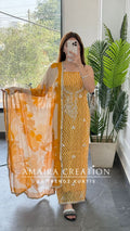 Premium Oragnaza  Yellow Colour Lehriya Print Unstitched Suit With Beautiful Chiffon Dupatta