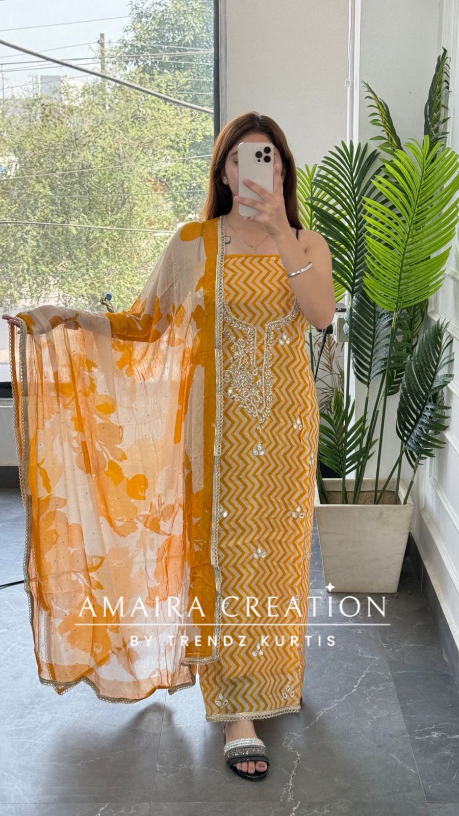 Premium Oragnaza  Yellow Colour Lehriya Print Unstitched Suit With Beautiful Chiffon Dupatta