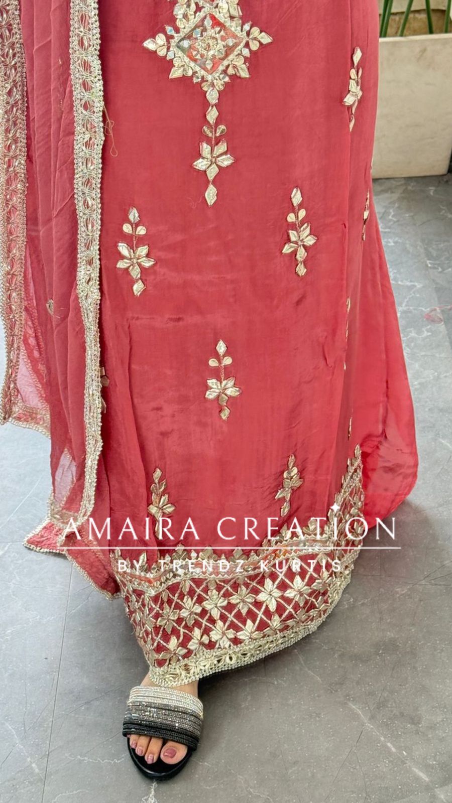 Premium Organza Dark Peach Colour Unstitched Suit With Chiffon Dupatta