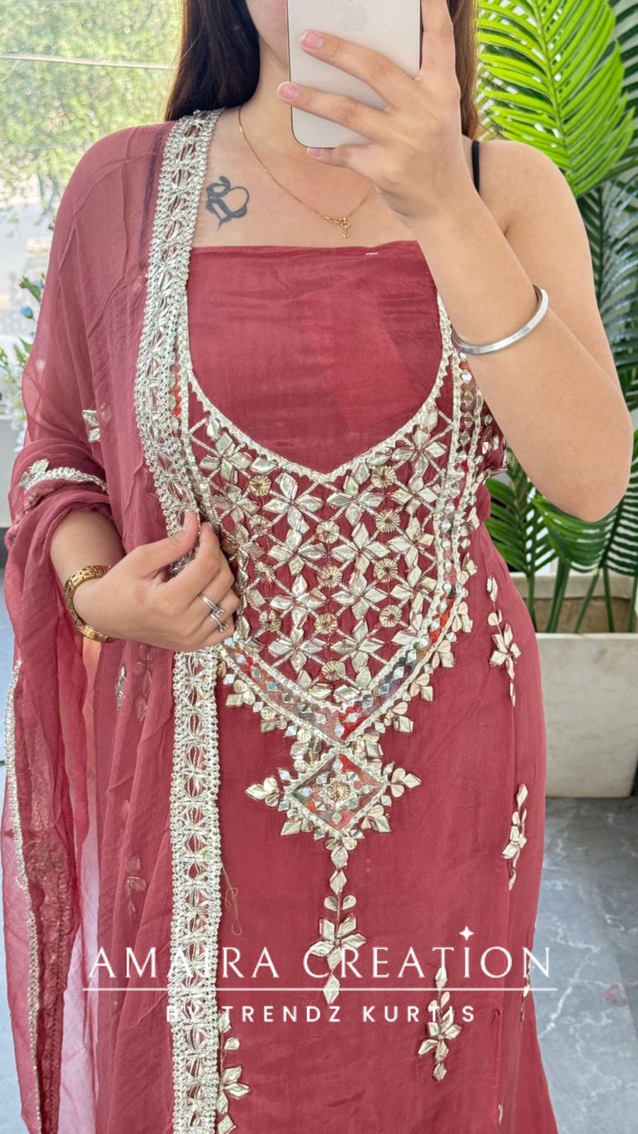 Premium Organza Dark Peach Colour Unstitched Suit With Chiffon Dupatta