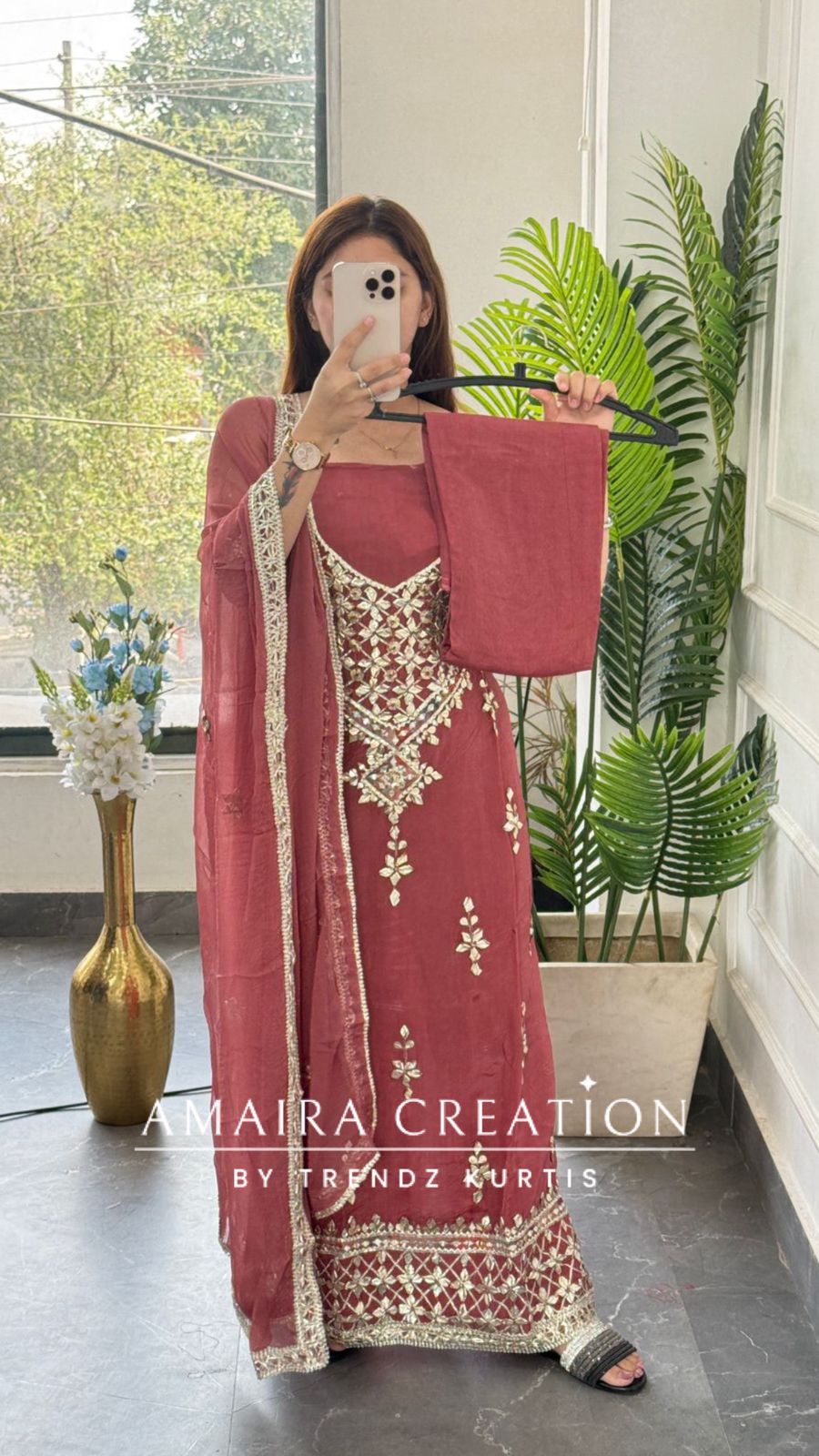 Premium Organza Dark Peach Colour Unstitched Suit With Chiffon Dupatta