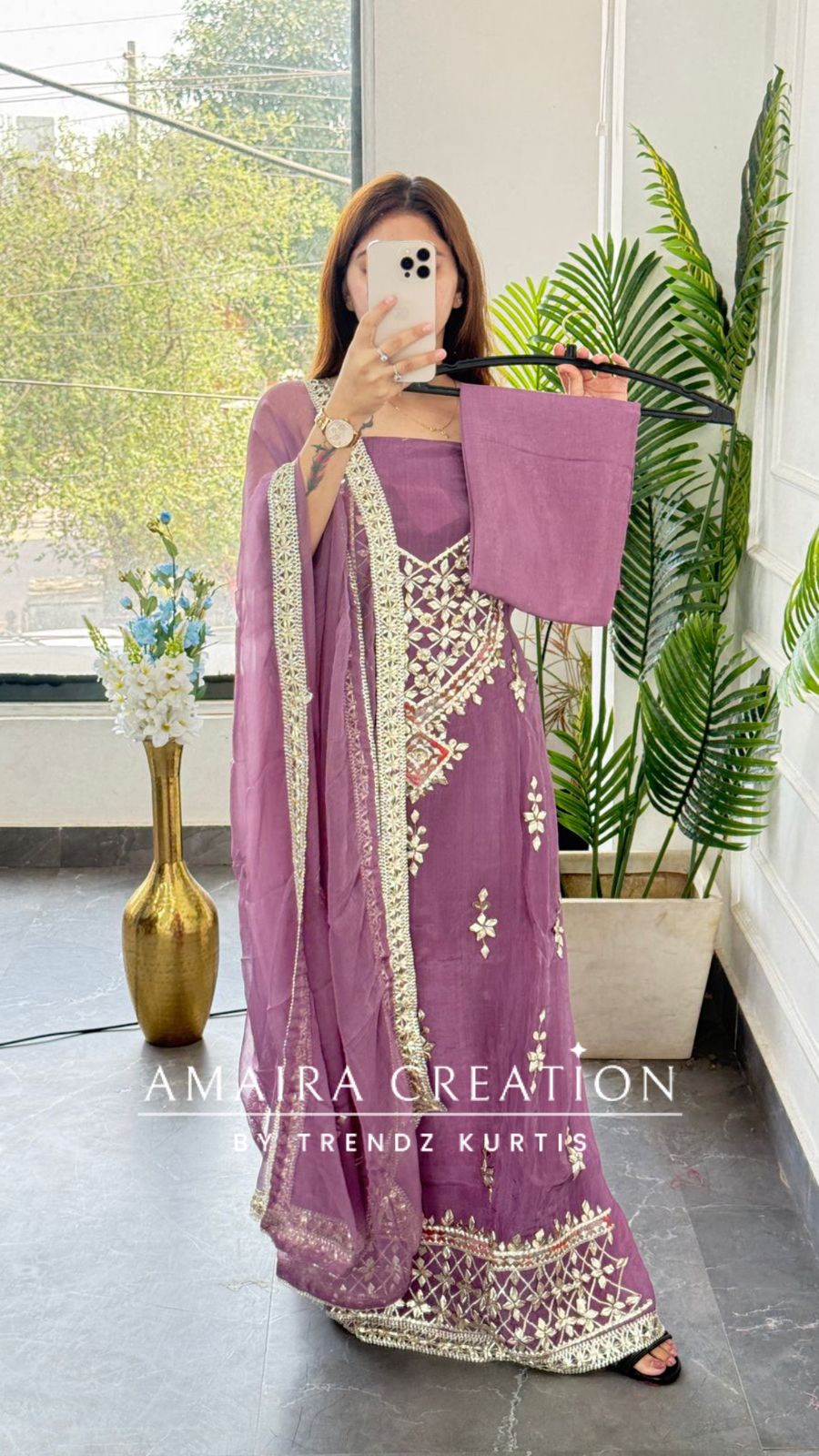 Premium Organza Berry Colour Unstitched Suit With Chiffon Dupatta