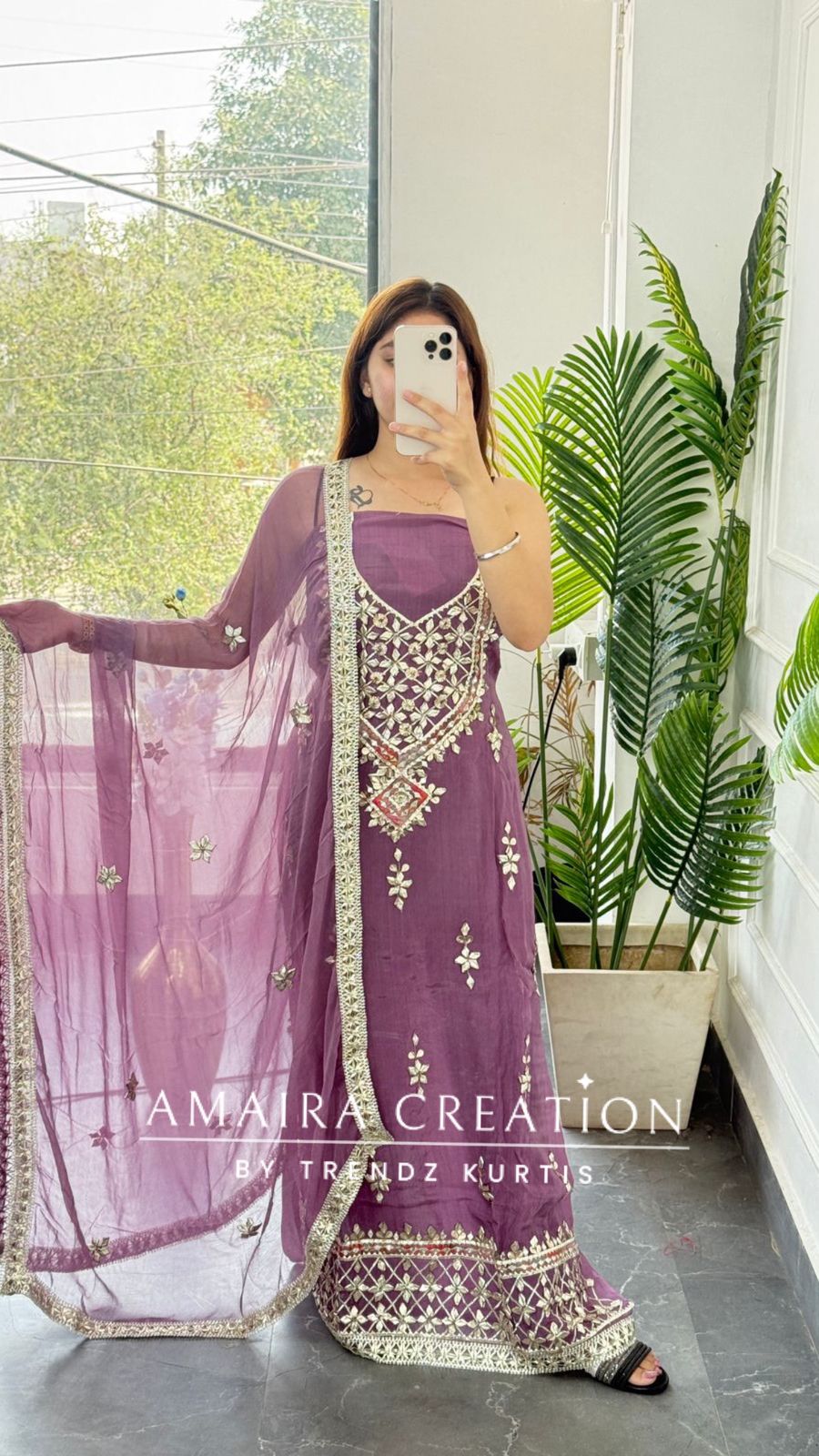 Premium Organza Berry Colour Unstitched Suit With Chiffon Dupatta