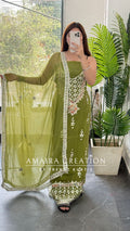 Premium Organza Green Colour Unstitched Suit With Chiffon Dupatta