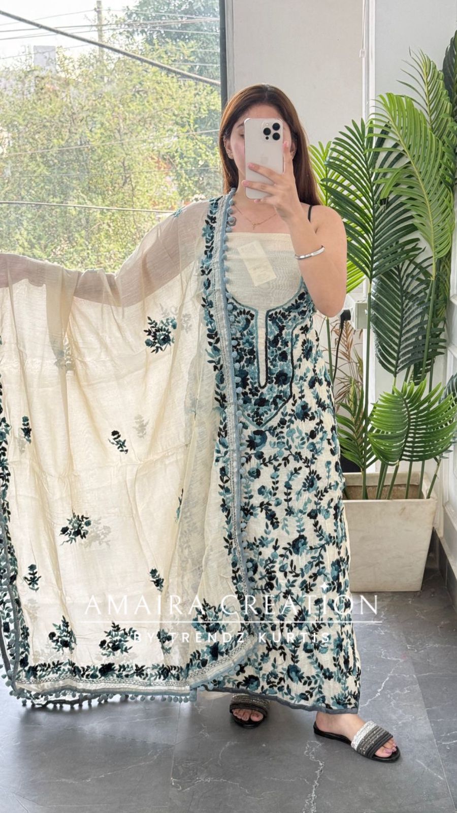 Premium Mul Chanderi Beautiful Thread Embroidered Unstitched Suit