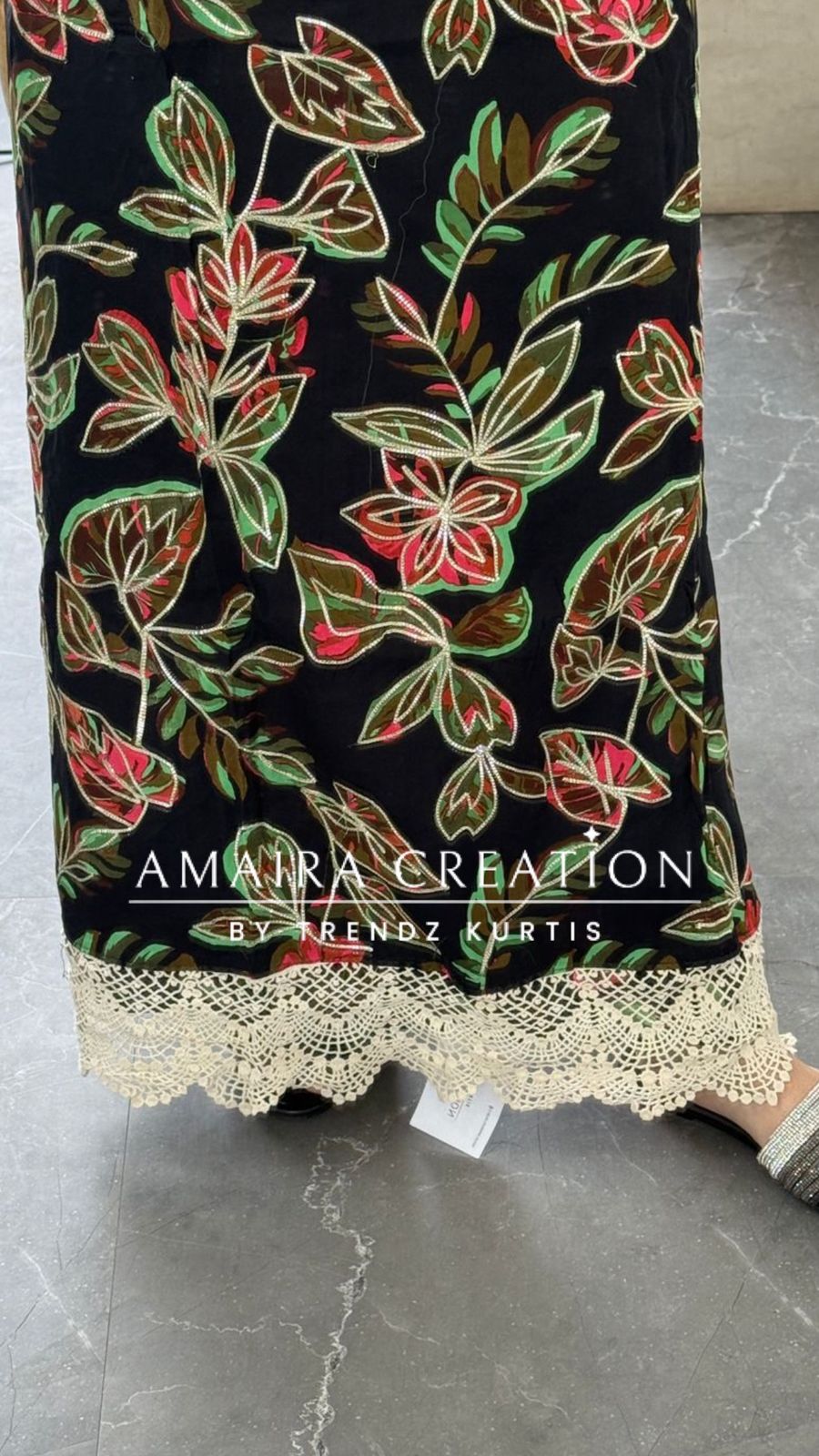 Premium Cotton Black Colour Gotta Work unstitched Suit With Chikan Cotton Bottom