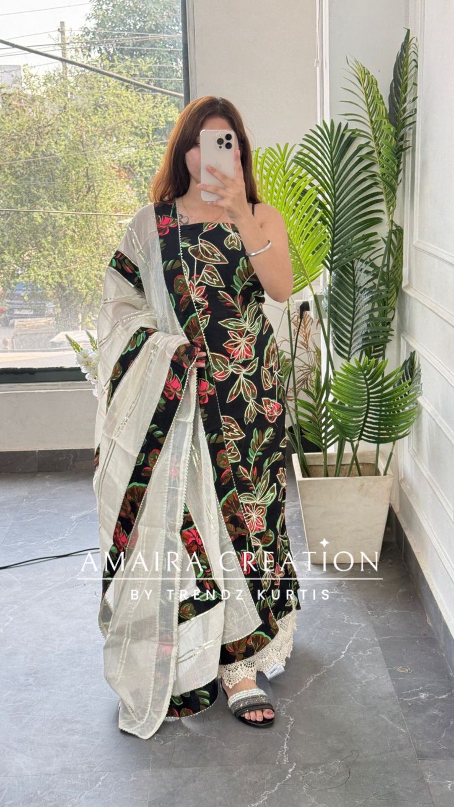 Premium Cotton Black Colour Gotta Work unstitched Suit With Chikan Cotton Bottom