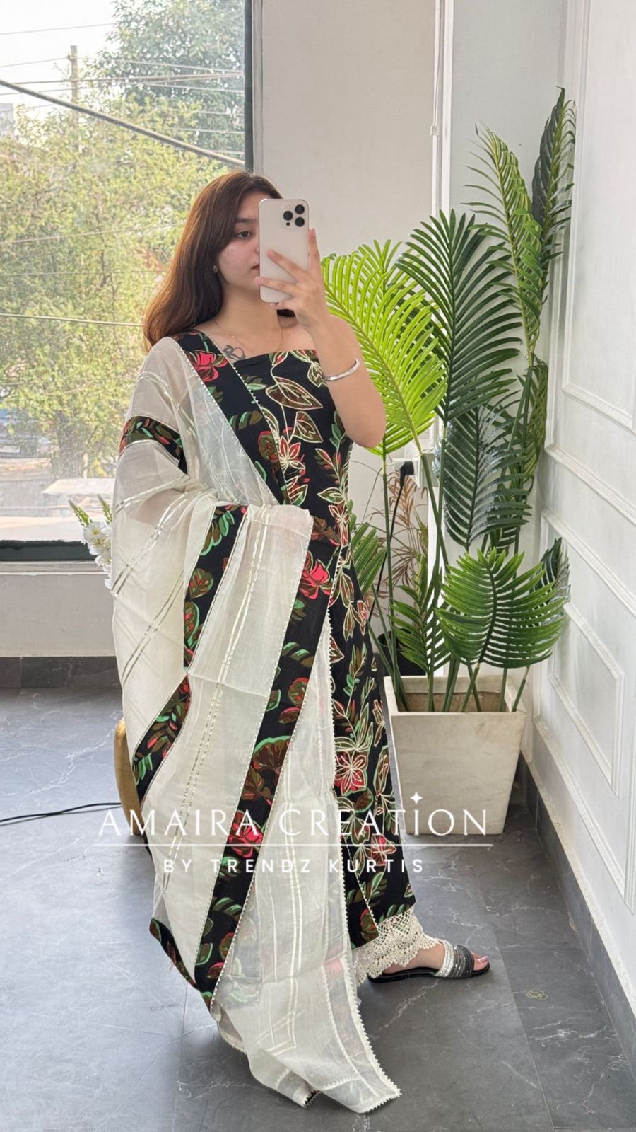 Premium Cotton Black Colour Gotta Work unstitched Suit With Chikan Cotton Bottom