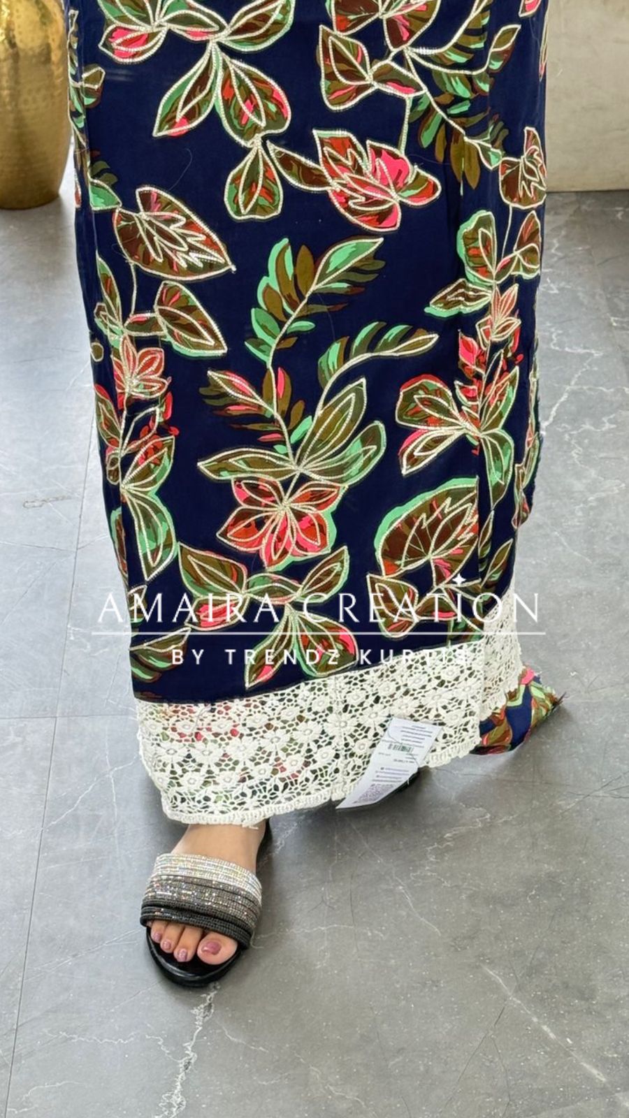 Premium Cotton Navy Blue Colour Gotta Work unstitched Suit With Chikan Cotton Bottom