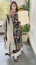 Premium Cotton Navy Blue Colour Gotta Work unstitched Suit With Chikan Cotton Bottom