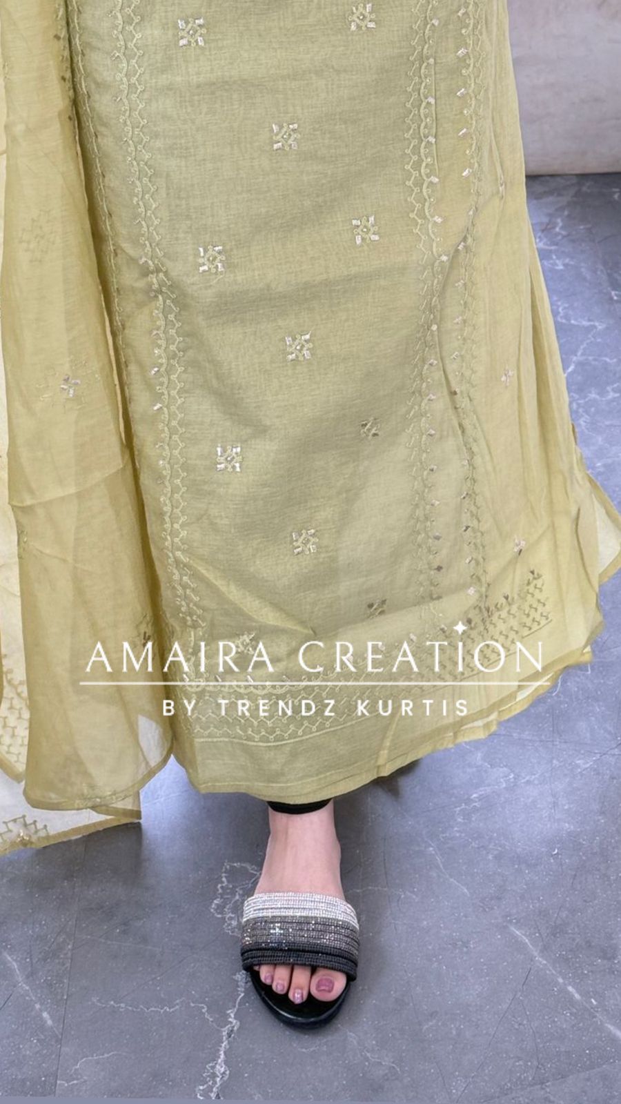 Premium Mul Chanderi Pista Green Thread & Zari Work Unstitched Suit