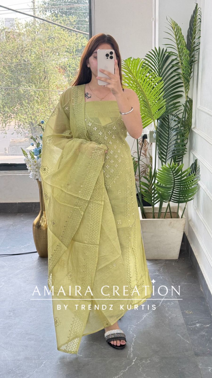 Premium Mul Chanderi Pista Green Thread & Zari Work Unstitched Suit