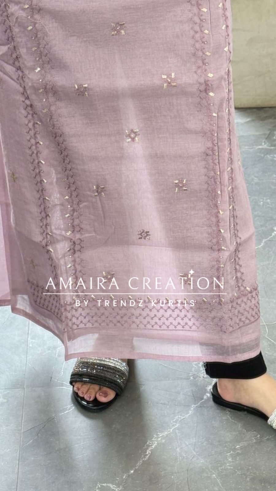 Premium Mul Chanderi Lavender Thread & Zari Work Unstitched Suit