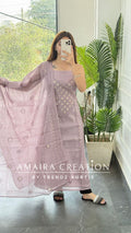 Premium Mul Chanderi Lavender Thread & Zari Work Unstitched Suit