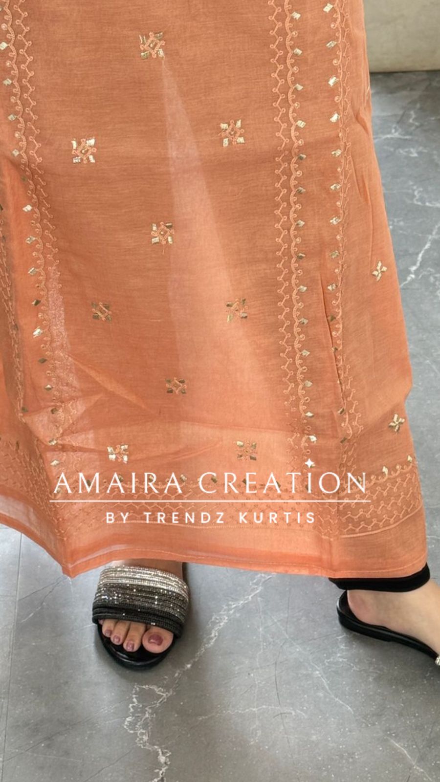 Premium Mul Chanderi Peach Thread & Zari Work Unstitched Suit