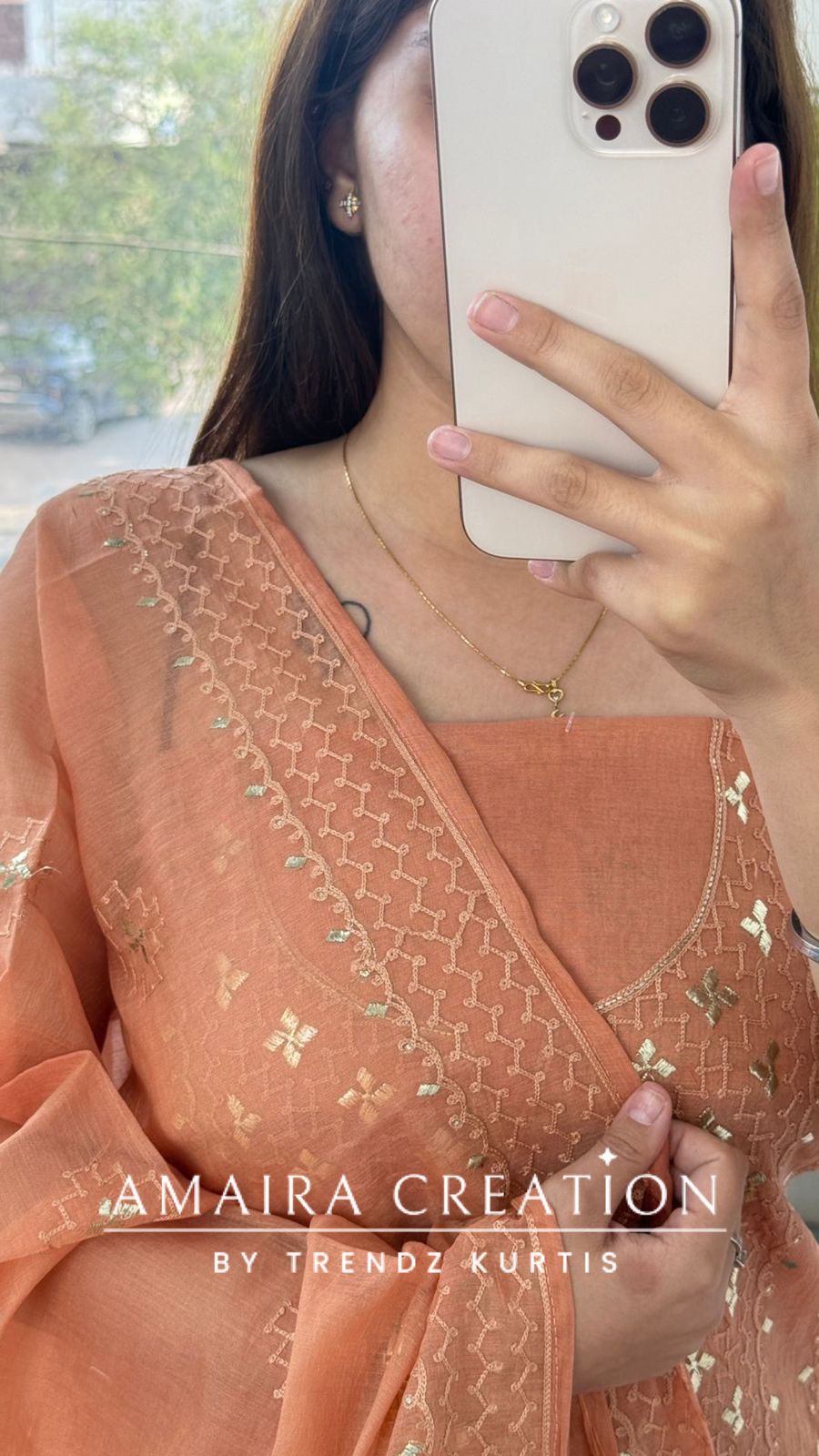 Premium Mul Chanderi Peach Thread & Zari Work Unstitched Suit