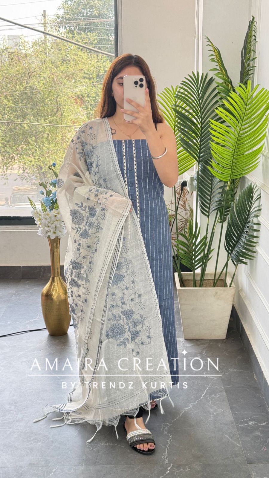 Premium Cotton Denim Blue Colour Colour Unstitched Suit With Embroidery Kota Dupatta