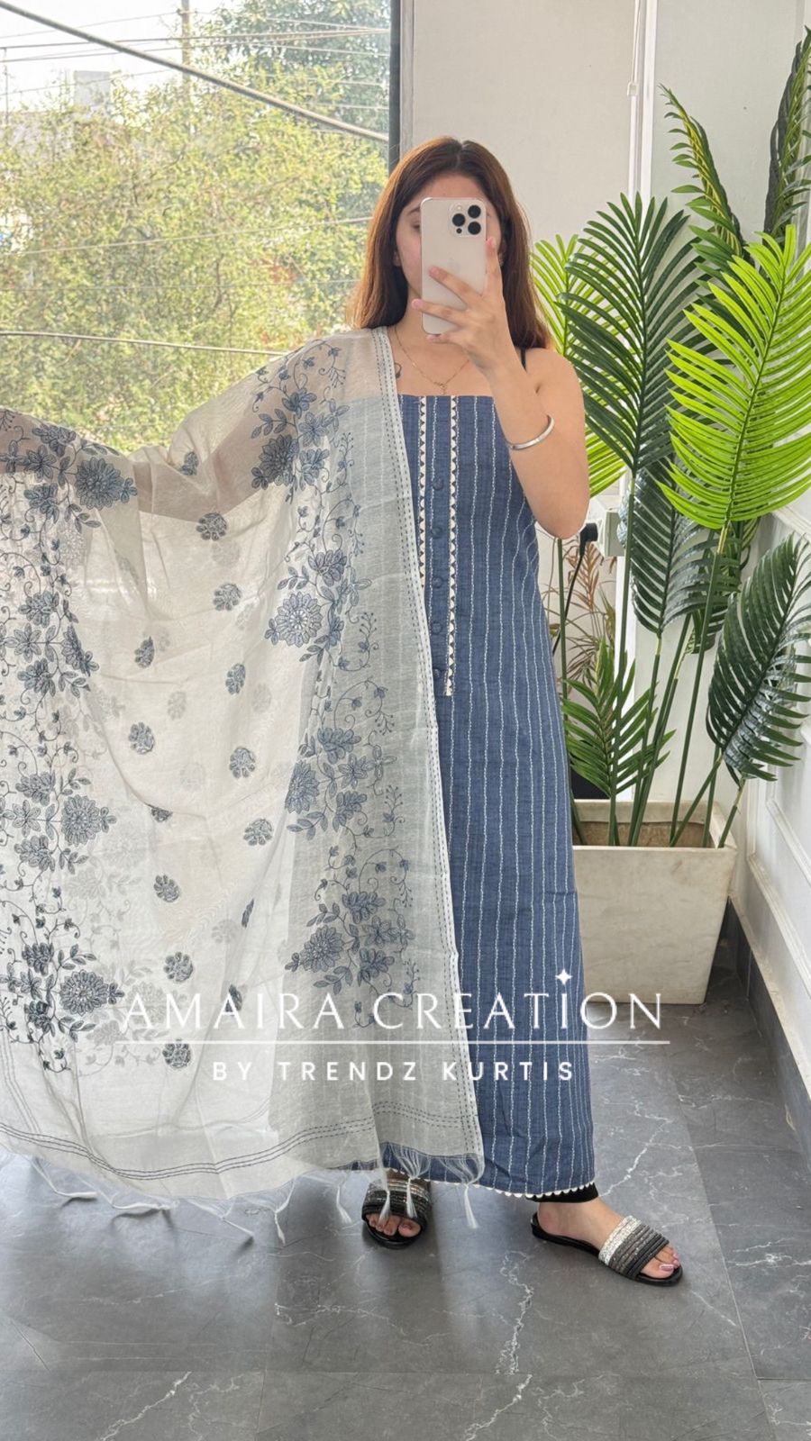 Premium Cotton Denim Blue Colour Colour Unstitched Suit With Embroidery Kota Dupatta