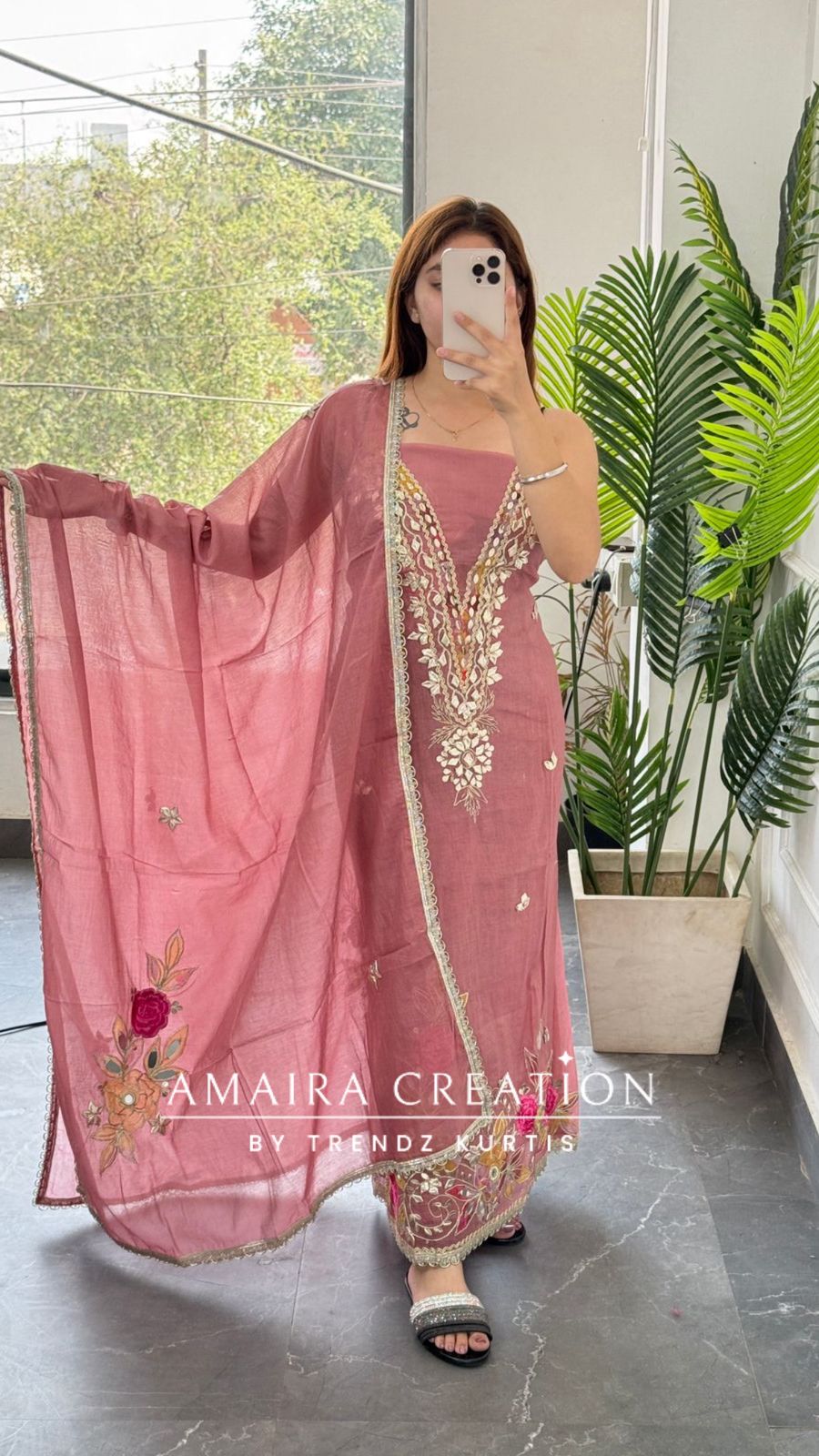 Premium Mul Chanderi Dark Peach Colour Unstitched Suit  With Beautiful Dupatta