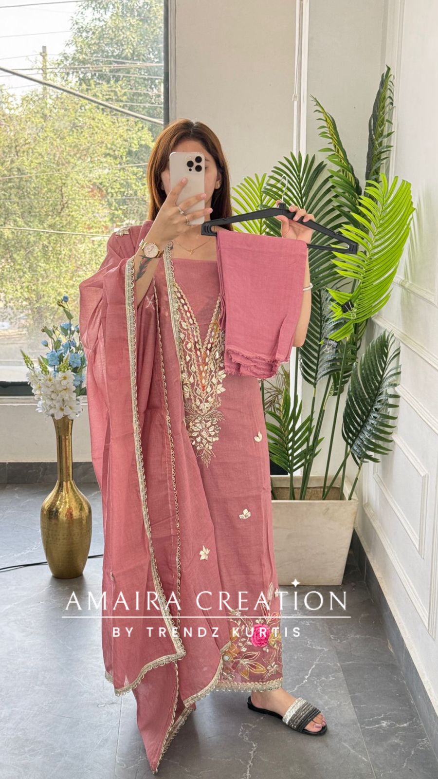 Premium Mul Chanderi Dark Peach Colour Unstitched Suit  With Beautiful Dupatta