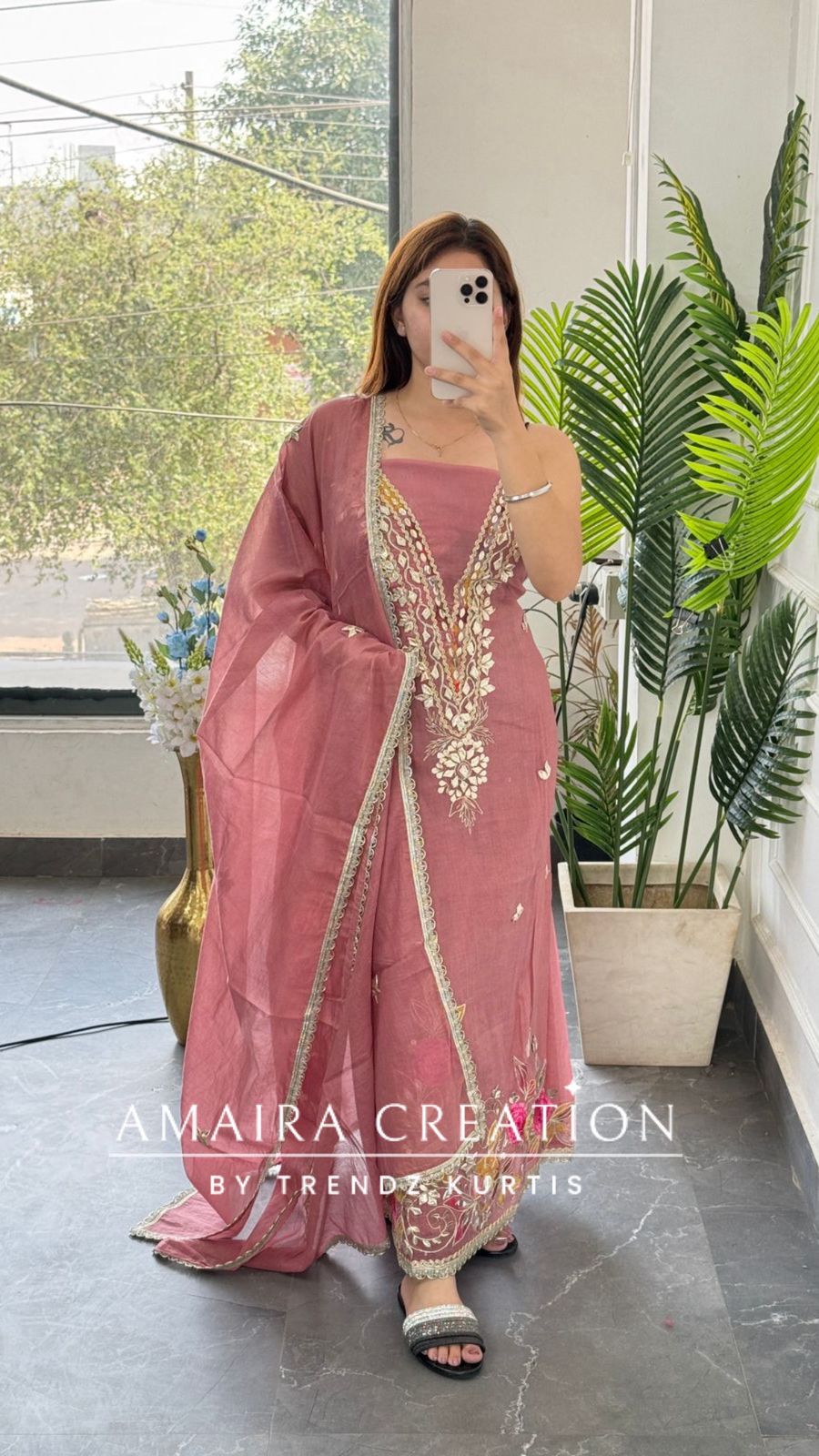 Premium Mul Chanderi Dark Peach Colour Unstitched Suit  With Beautiful Dupatta