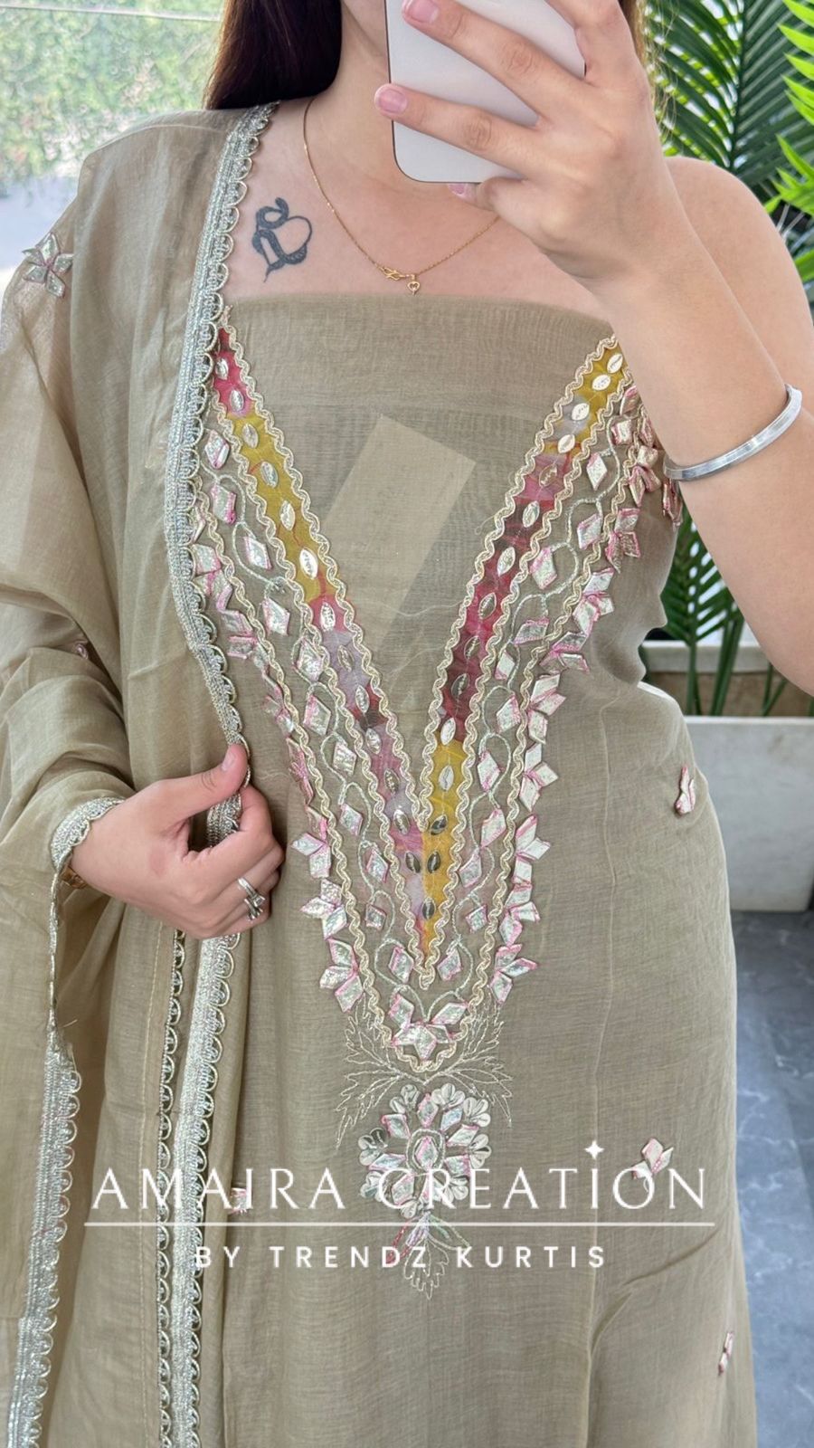Premium Mul Chanderi Ecru Colour Unstitched Suit With Beautiful Dupatta