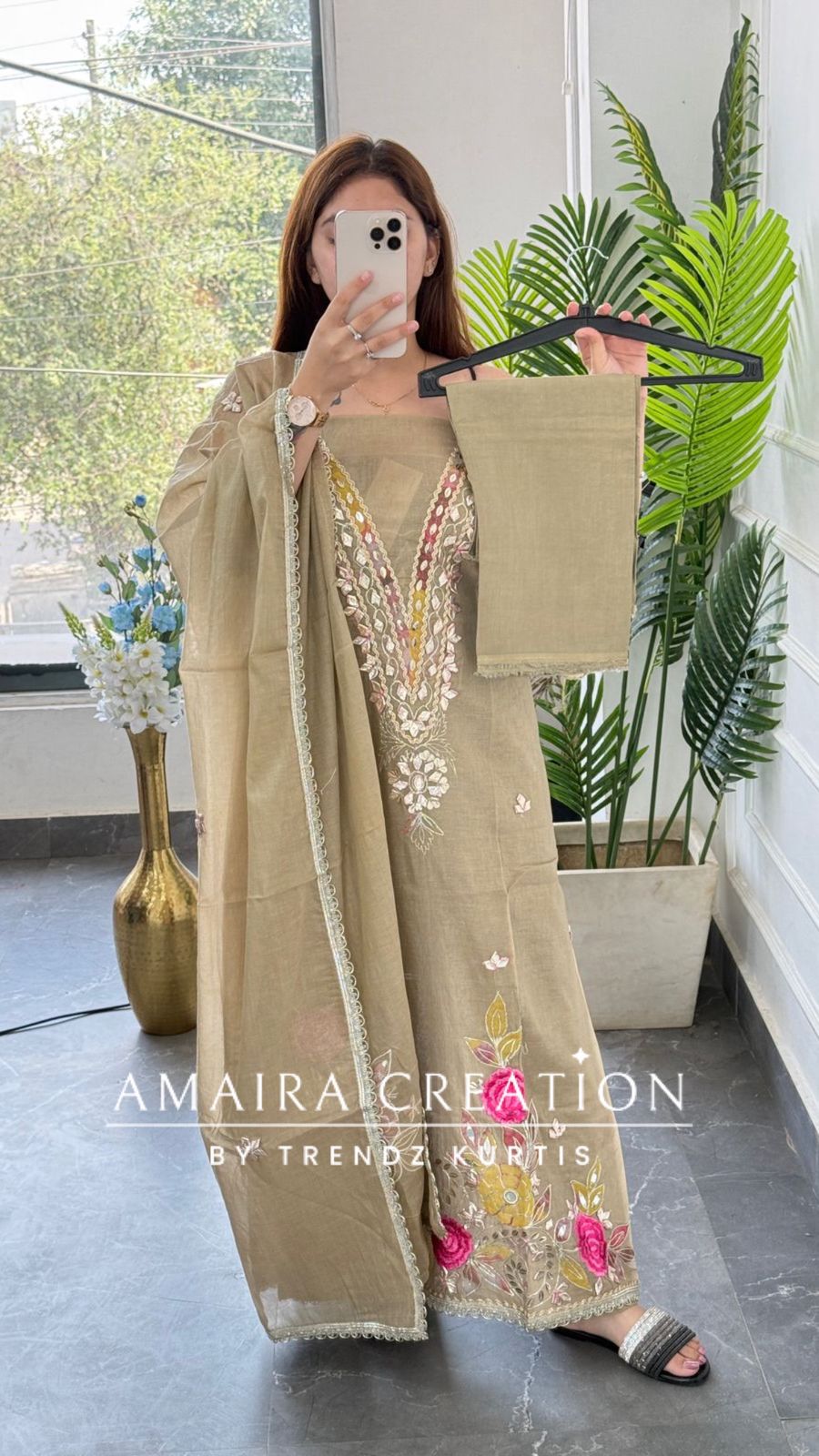 Premium Mul Chanderi Ecru Colour Unstitched Suit With Beautiful Dupatta