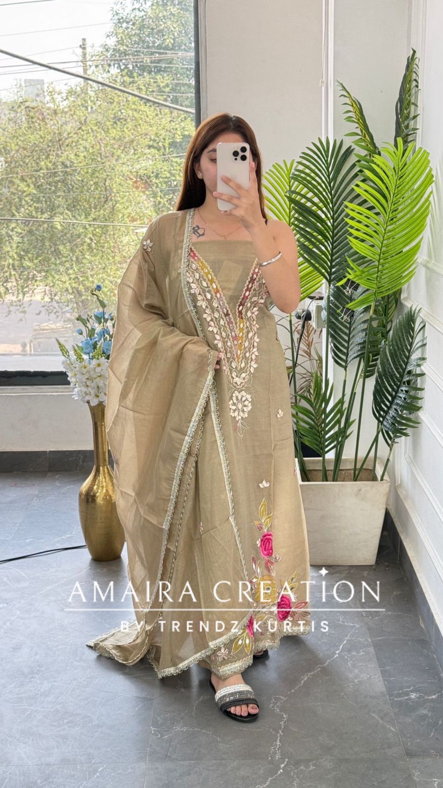 Premium Mul Chanderi Ecru Colour Unstitched Suit With Beautiful Dupatta