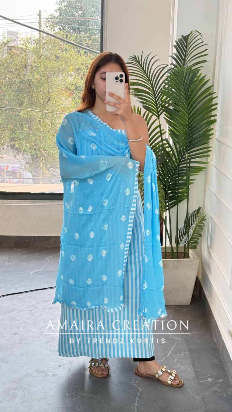 Premium Cotton Powder Blue Colour Unstitched Suits with Beautiful Bandhej Print Chiffon Dupatta