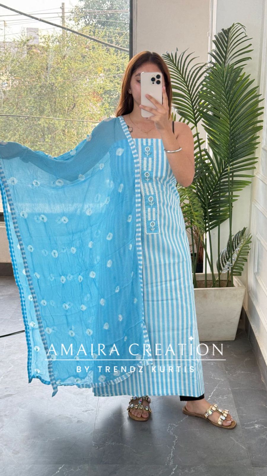 Premium Cotton Powder Blue Colour Unstitched Suits with Beautiful Bandhej Print Chiffon Dupatta