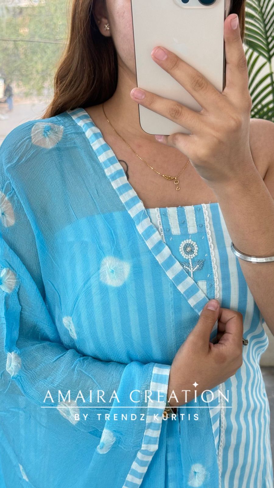 Premium Cotton Powder Blue Colour Unstitched Suits with Beautiful Bandhej Print Chiffon Dupatta
