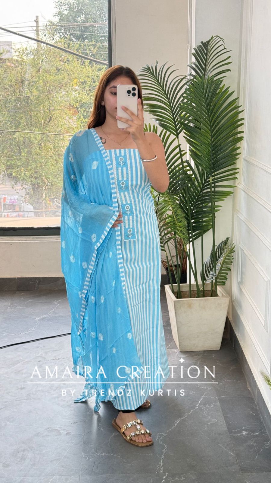 Premium Cotton Powder Blue Colour Unstitched Suits with Beautiful Bandhej Print Chiffon Dupatta